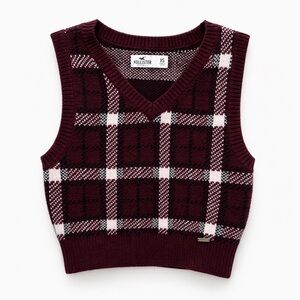 Hollister Burgundy Plaid Sweater Vest